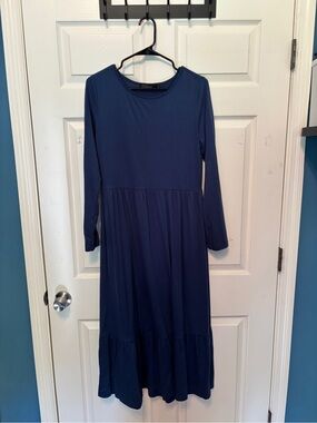Classic Long Sleeve Navy Tiered Midi Dress